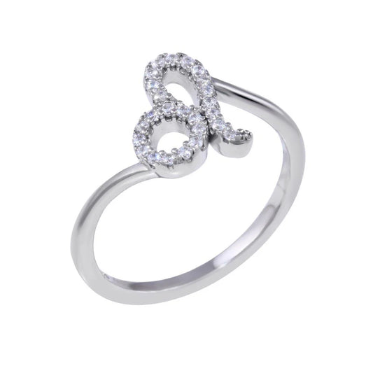 925 Sterling Silver Rhodium Plated Leo CZ Zodiac Sign Ring