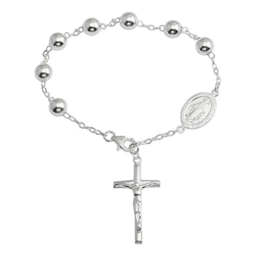925 Sterling Silver High Polished Rosary Bracelet