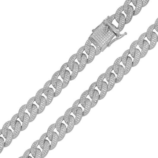 925 Sterling Silver Rhodium Plated CZ Encrusted Curb Chain or Bracelet 11.7mm