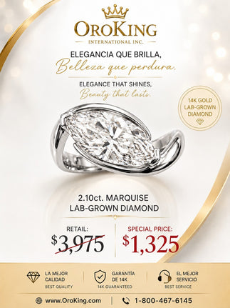 Women's 14K White Gold/ Yellow Gold Certified Lab-Grown Diamond Marquise Curved Ring 2.10ct. Center Stone