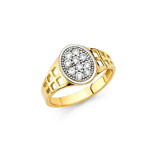 14K Yellow Gold Children’s Ring with Oval Cluster of Cubic Zirconia