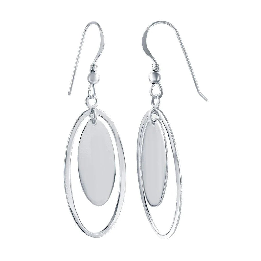 925 Silver Rhodium Plated Oval Dangling Hook Earrings
