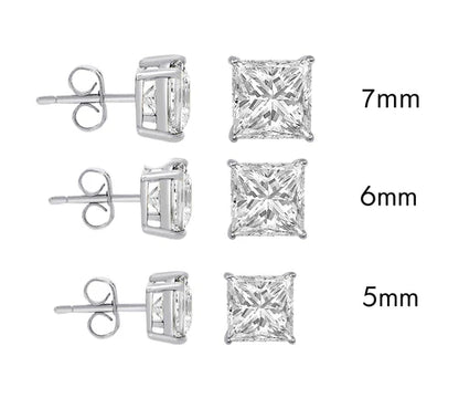 925 Sterling Silver Rhodium Plated Moissanite Stone Square Push Back Earring
