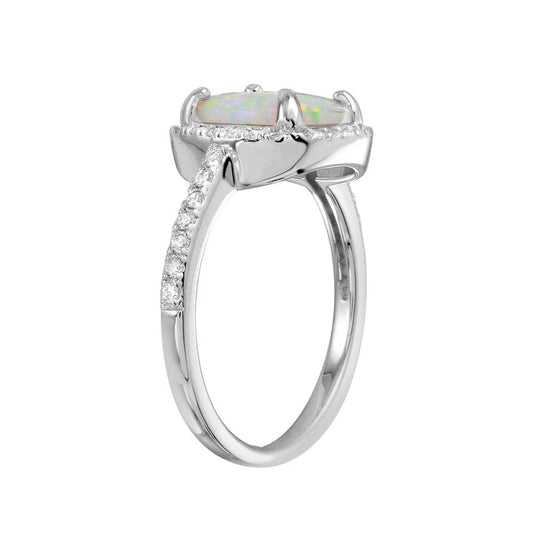 925 Sterling Silver Rhodium Plated Square Halo Opal CZ Ring