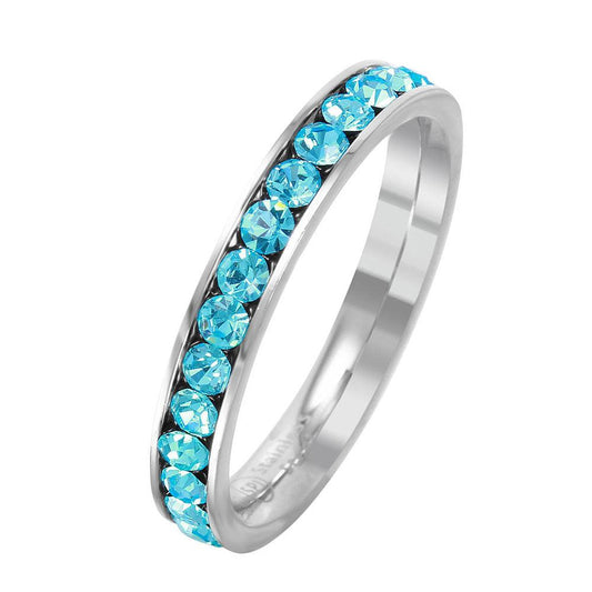 Silver Stainless Steel CZ Eternity Band March