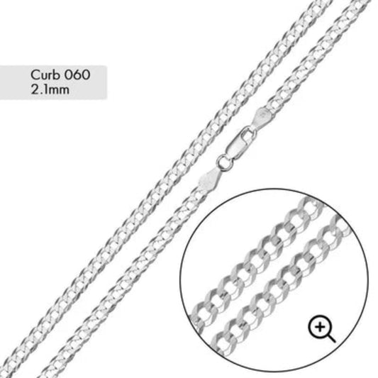925 Sterling Silver Curb 060 Chain 2.1mm