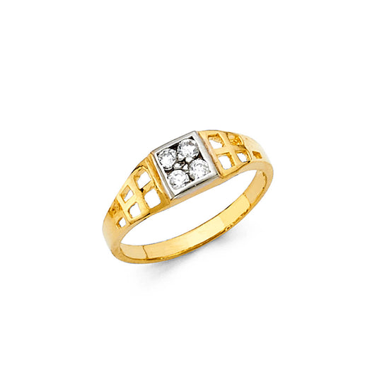 14K Yellow Gold Children’s Square Design Ring accented with Cubic Zirconia