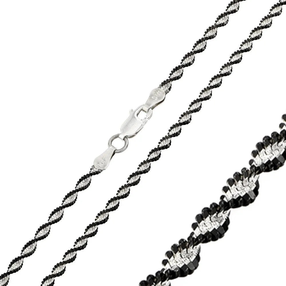 925 Sterling Silver Black Rhodium Plated Magic Twisted 2 Toned Chain