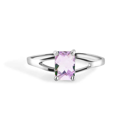 925 Sterling Silver Rhodium Plated Emerald Cut Birthstone Ring