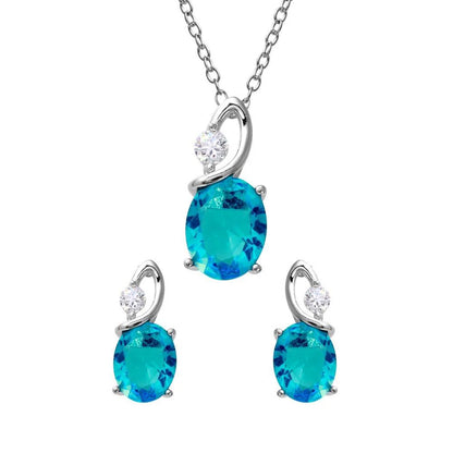 925 Sterling Silver Rhodium Plated Twisted Oval Birthstone Set