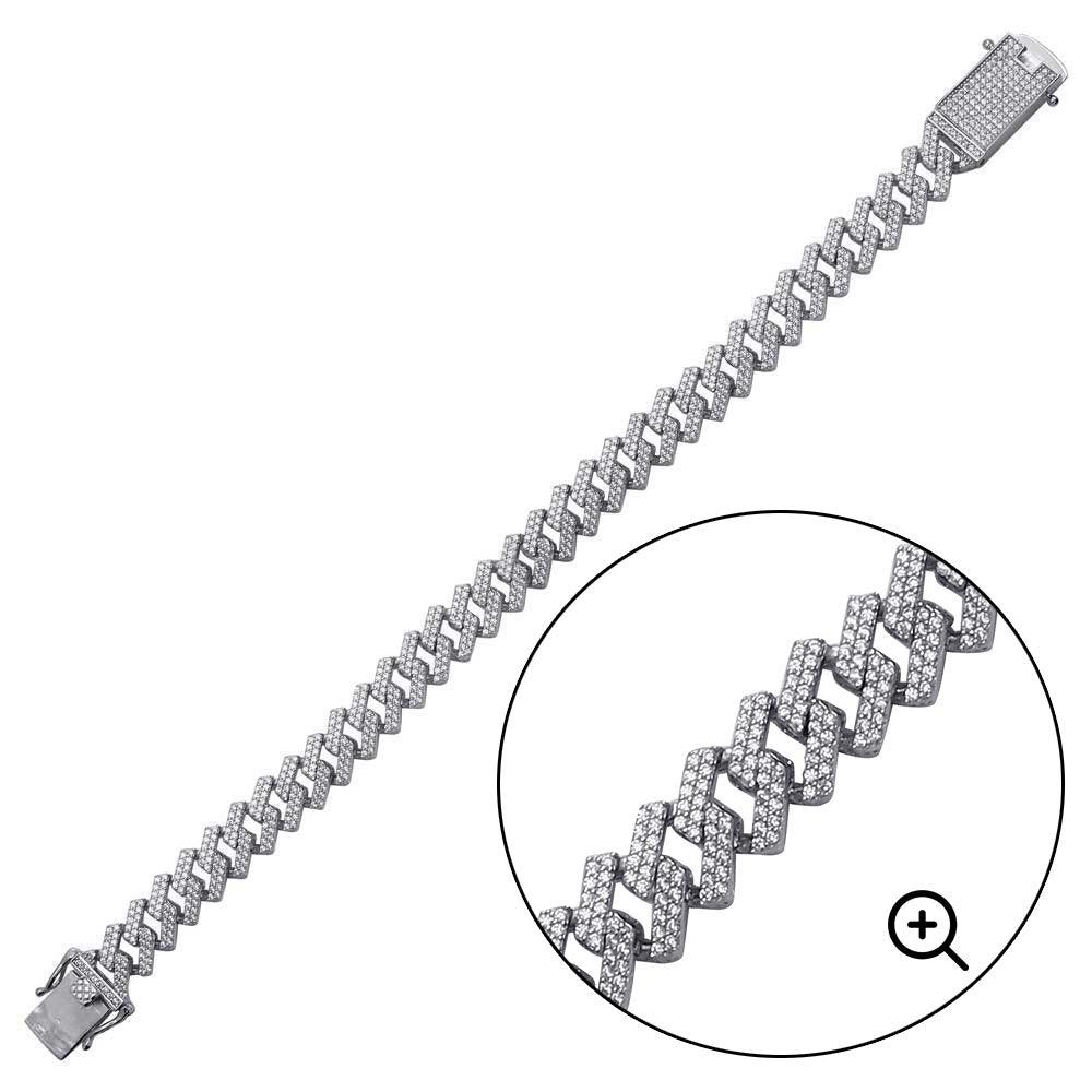 925 Sterling Silver Rhodium Plated CZ Encrusted Miami Cuban Link 10.2mm Chain Or Bracelet