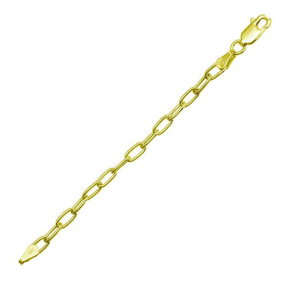 925 Sterling Silver Gold Plated Oval Paperclip Link Chain or Bracelet 3.1mm