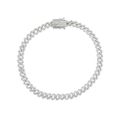925 Sterling Silver Rhodium Plated 5.5mm CZ Encrusted Monaco Chain or Bracelet