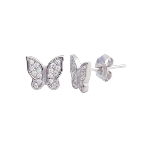 925 Sterling Silver Rhodium Plated Butterfly CZ Stud Earrings - STE01199
