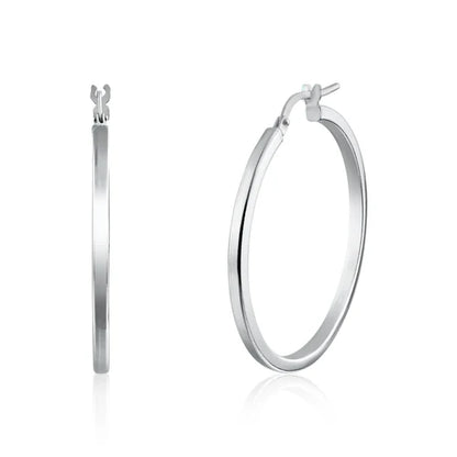 925 Sterling Silver Rhodium Plated 2mm Hoop Earring