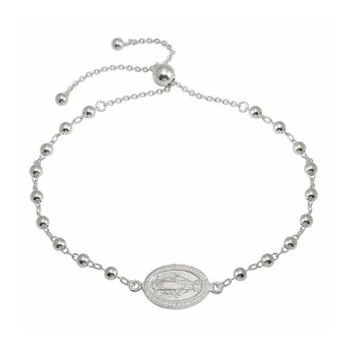 925 Sterling Silver Rhodium Plated Medallion Charm Beaded Bracelets