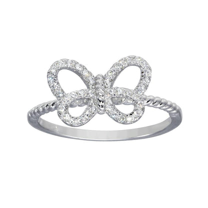 925 Sterling Silver Rhodium Plated Open Butterfly Ring