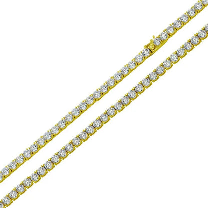 925 Sterling Silver Gold Plated CZ Tennis Necklace and Bracelet 3mm