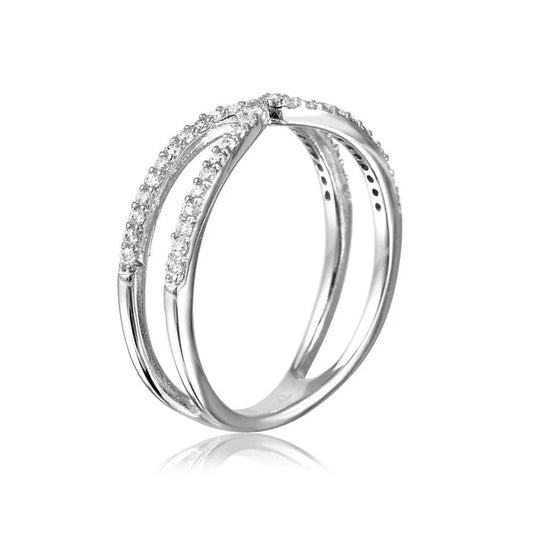 925 Sterling Silver Rhodium Plated  X Open Split Shank CZ Ring