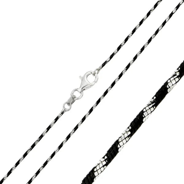 925 Sterling Silver Rhodium Plated 8 Sided Snake B-W DC 020 Chain