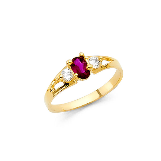 14K Yellow Gold Children’s Ring with Synthetic Ruby and Cubic Zirconia