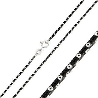 925 Sterling  Silver Black Rhodium Plated 4 Sided Snake Chain with White Dots