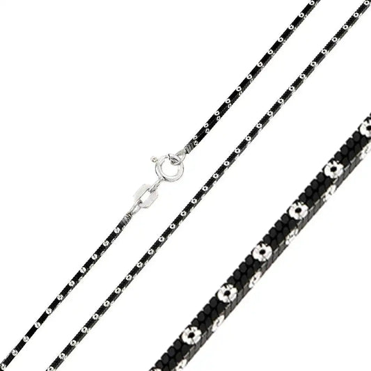 925 Sterling  Silver Black Rhodium Plated 4 Sided Snake Chain with White Dots