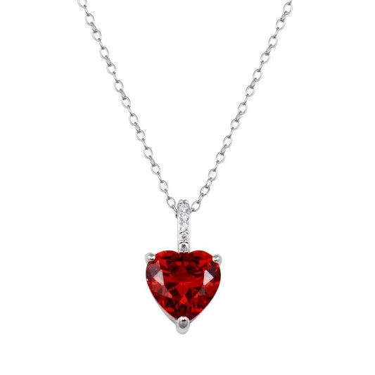 925 Sterling Silver Rhodium Plated Red Heart CZ Necklace