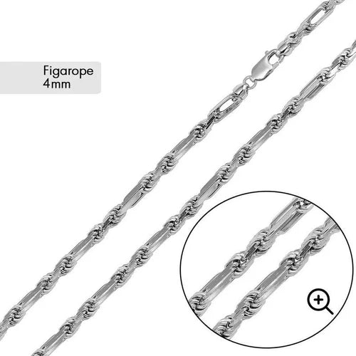 925 Sterling Silver Figarope Milano Chain or Bracelet 4.0mm