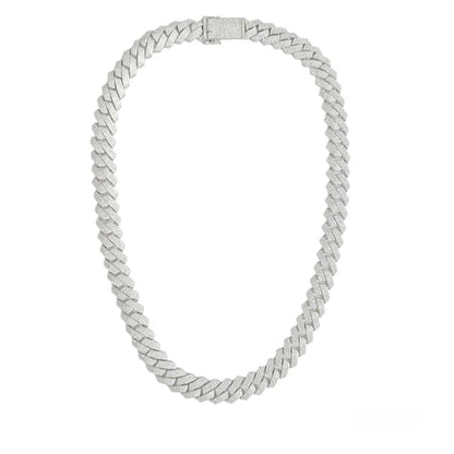 925 Sterling Silver Rhodium Plated CZ Encrusted Miami Cuban Link 13mm Chain or Bracelet