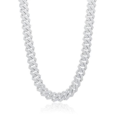 925 Sterling Silver Rhodium Plated CZ Encrusted Miami Cuban Link 13mm Chain or Bracelet