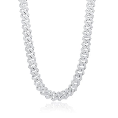 925 Sterling Silver Rhodium Plated CZ Encrusted Miami Cuban Link 13mm Chain or Bracelet