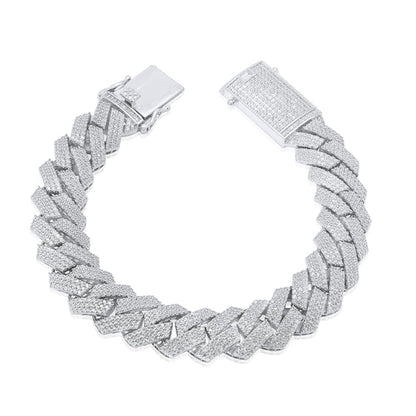 925 Sterling Silver Rhodium Plated CZ Encrusted Miami Cuban Link 13mm Chain or Bracelet