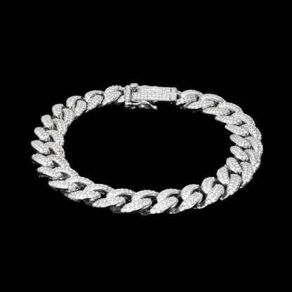 925 Sterling Silver Rhodium Plated Moissanite Miami Cuban 9.5mm Bracelet or Necklace