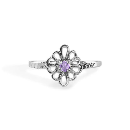 925 Sterling Silver Rhodium Plated Filigree Birthstone Ring