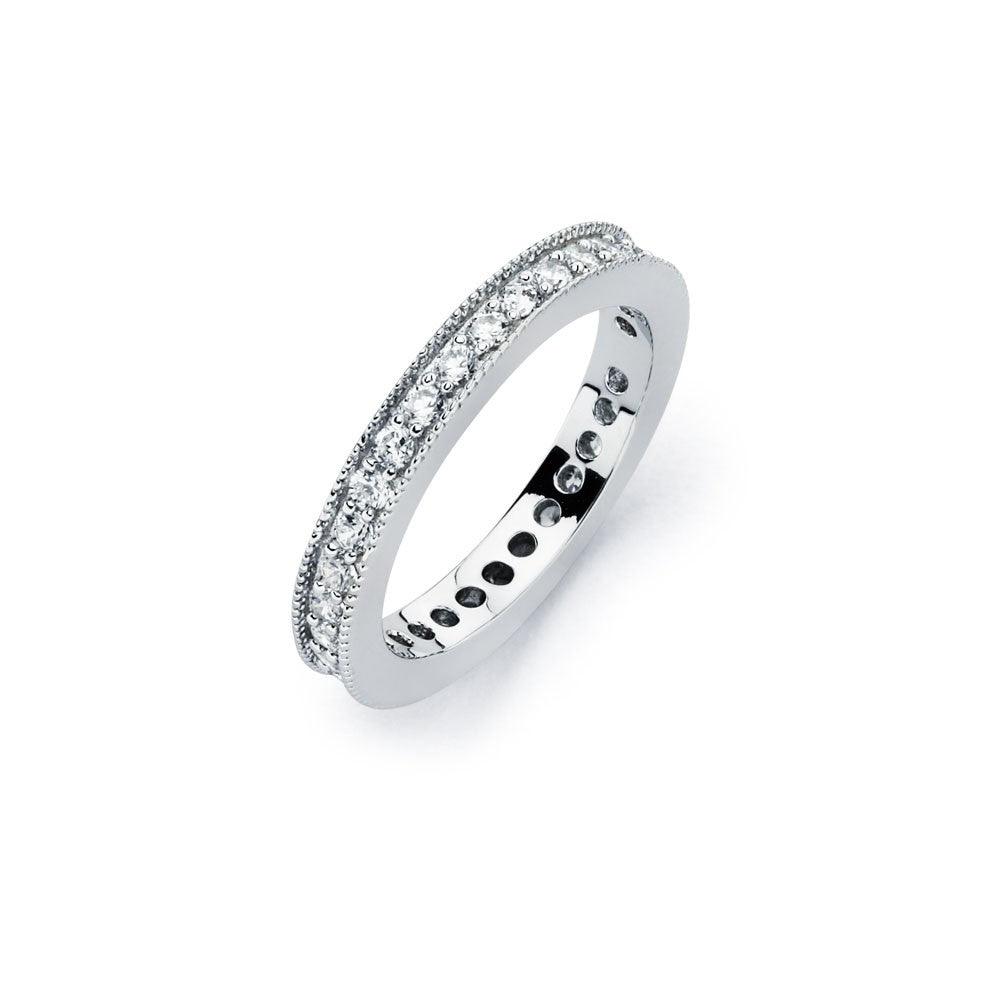 925 Sterling Silver Rhodium Plated Clear Channel Set CZ Stackable Eternity Bridal Ring