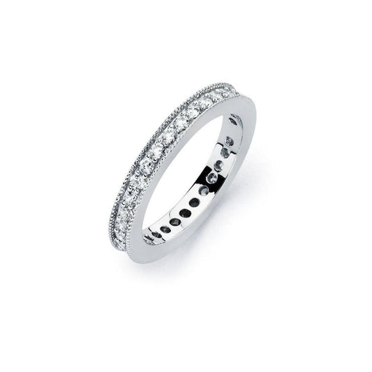 925 Sterling Silver Rhodium Plated Clear Channel Set CZ Stackable Eternity Bridal Ring