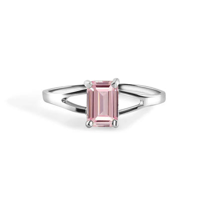 925 Sterling Silver Rhodium Plated Emerald Cut Birthstone Ring