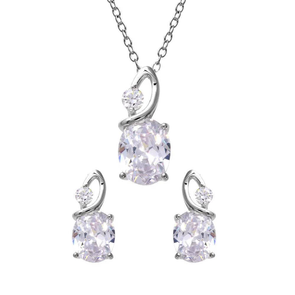 925 Sterling Silver Rhodium Plated Twisted Oval Birthstone Set