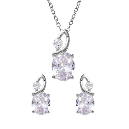 925 Sterling Silver Rhodium Plated Twisted Oval Birthstone Set