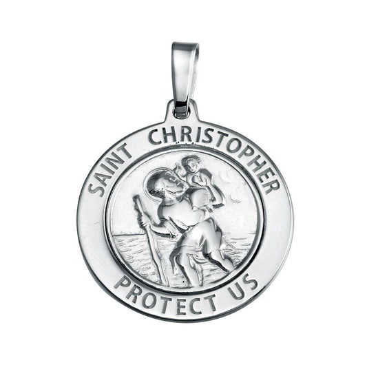 925 Sterling Silver Finish High Polished St. Christopher Medallion Charm
