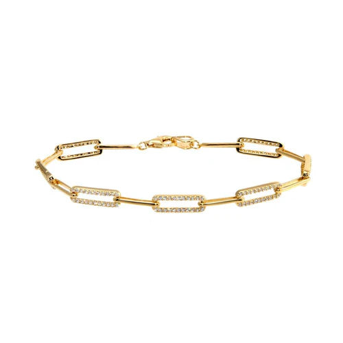 925 Sterling Silver Gold Plated CZ Paperclip Bracelet