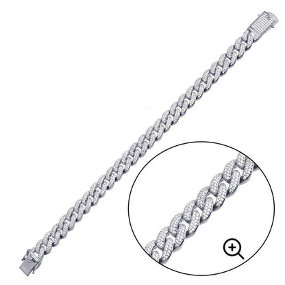 925 Sterling Silver Rhodium Plated CZ Encrusted Miami Cuban Link Bracelet 11.5mm