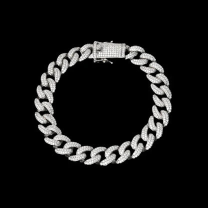 925 Sterling Silver Rhodium Plated Moissanite Miami Cuban 9.5mm Bracelet or Necklace