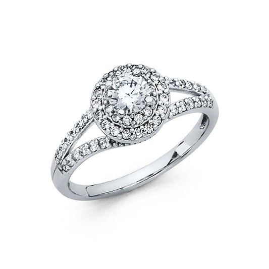 14K White Gold Cubic Zirconia Halo Split-Shank Engagement Ring