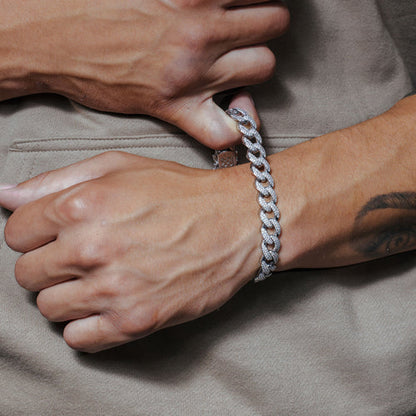 925 Sterling Silver Rhodium Plated CZ Encrusted Miami Cuban Link Bracelet 11.5mm