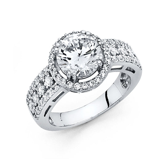 14K White Gold Cubic Zirconia Halo Women's Engagement Ring