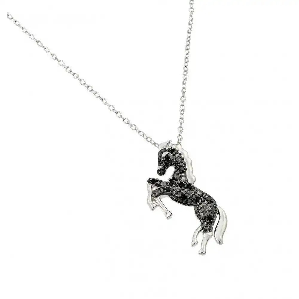 925 Sterling Silver Rhodium Plated Horse Pendant with CZ