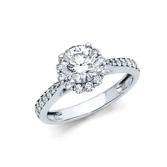 14K White Gold Cubic Zirconia Halo Women's Engagement Ring