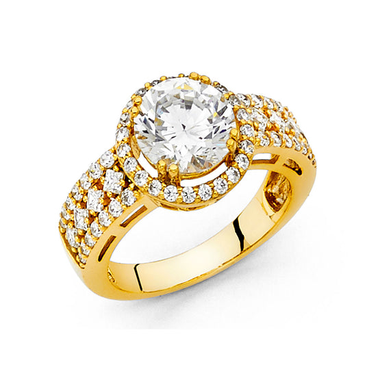 14K Yellow Gold Cubic Zirconia Halo Women's Engagement Ring